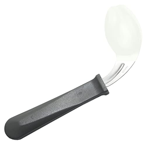 Rehabilitation Advantage Right Handed Grip Easy Coated Offset Spoon, Gray
