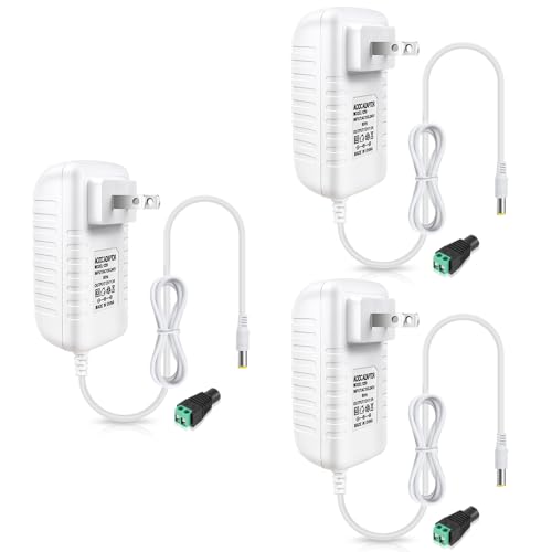 Image of 12V Power Supply, 12 Volt 3A 36W DC Power Supply, White LED Power Adapter, AC 110V to 12V Wall Mounted Transformer Plug for LED Strip Lights with 5.5 /2.1 DC Female Connector, 3 Pack