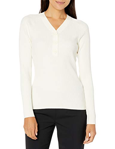 Lark & Ro Women's Premium Viscose Blend Rib Long Sleeve Henley Slim Fit Sweater, VANILLA ICE, X-Large