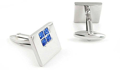 Par de Mancuernillas Hombre Cuadradas Plata y Cristal Azul miniatura 2