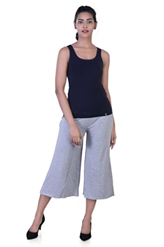 Image of Sports Women's Calf Length 3 /4 High Elastic Waistband Wide Leg Palazzo Casual Wide Leg Lounge Pants with Two Sides Pockets