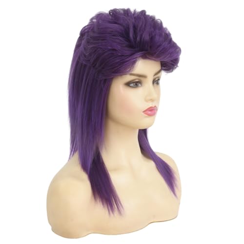Image of Swiking Purple Mullet Wigs for Women 80s Rocker Shaggy Layered Fluffy Wig Shoulder Length Hair Cosplay Halloween Costume Wigs(Purple)