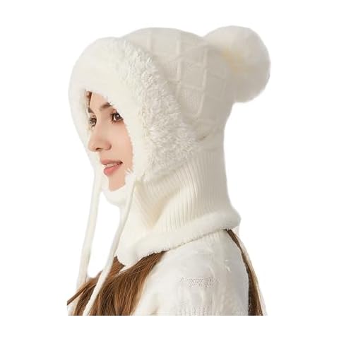 Choosemuc Women's Outdoors Windproof Scarf Hat, 3-in-1 Winter Balaclava Beanie with Knitted Ski Scarf and Mask Set (US, Alpha, One Size, White) Cover