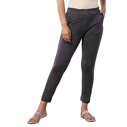 Image of De Moza Women Pencil Fit Cigarette Pant | 95% Cotton 5% Elastane | Mid Rise | 2 Pockets | Casual & Office Wear