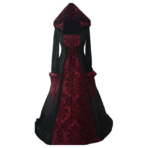 Generisch Hexenkleid Damen Halloween Gothic Kleider Größe S-5XL Mittelalterliches Witch Vintage Kleid mit Trompetenärmeln Victorian Vampir Cosplay...