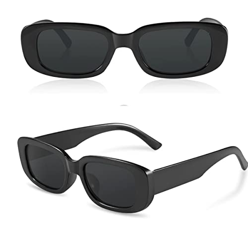 Óculos De Sol Retangular Retrô Preto Proteção UV400 Unissex Blogu...