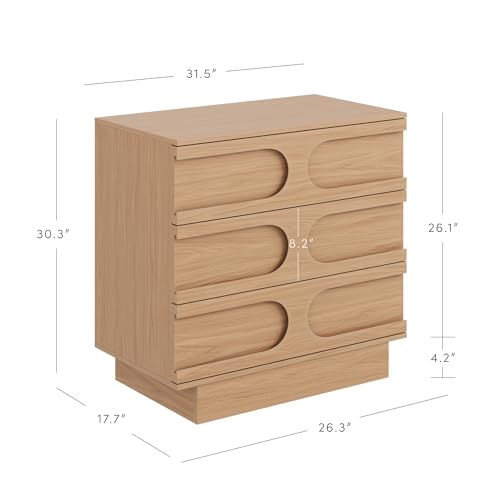 Image of Nathan James Iris 3 Drawer Dresser, Mid-Century Modern Solid Wood Dresser for Bedroom, Raw Oak
