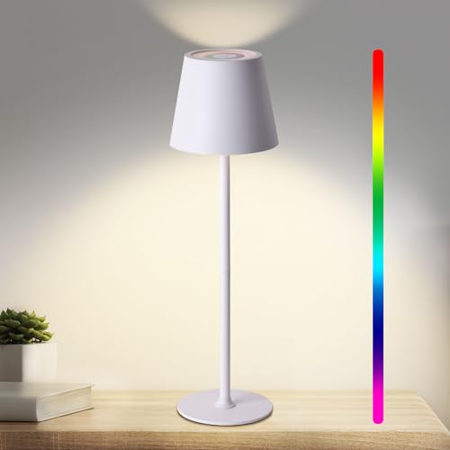 Lampade da Tavolo, RGB Lampada da Tavolo Senza Fili, con Batteria da 5200 mAh, Lampada da tavolo a Batteria Ricaricabile con USB, IP54 Impermeabile per Soggiorno Camera da Letto Sala da Pranzo Bar