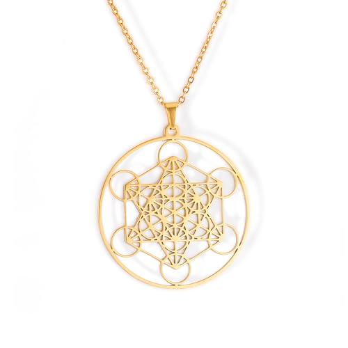 Amaxer Metatrons Cube Collier pour Femmes Étoile de David Archange Métatron Déclaration de Protection Évidé Chaîne En Acier Inoxydable Pendentif Charme...