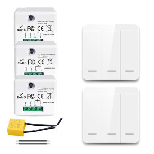 No Neutral Light Switch 2-Way Control Module 1/2/3 Group Remote Control Wall Switch Suitable for 110V 220V LED Controller LED Di