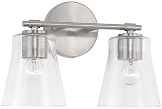 HomePlace by Capital Lighting 146921BN-533 Baker Transitional Tapered Seeded Glass Vanity Light for Bathroom, 2-Light 200 Total Watts, 10" H x 14" W, Brushed/Satin Nickel