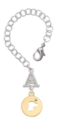 Delight Jewelry Goldtone Dog Head Silhouette - Silvertone Crystal Initial Charm Accessory for Tumblers and Thermal Cups