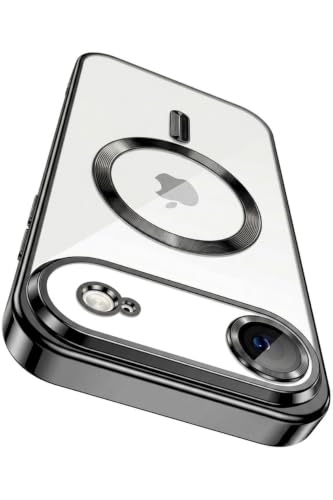 Image of VONZEE Electroplating Transparent Clear Logo Back Cover Case TPU Compatible with iPhone 17 Air, Compatible with Magsafe, Full Body & Individual Camera Protection for Each Lens for Men & Women (Black)