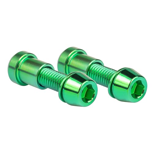 SUNCN チタンボルト M5x16 18 20mm ワッシャー付き 六角頭ねじ チタン製円筒ナット 自転車ステム前フォークロック用 1セットあたり2個 (緑, M5x16mm、テーパーヘッド)