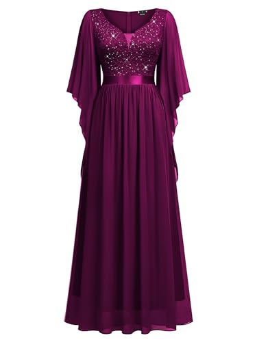 Image of Miusol Women's Deep-V Neck Lace Contrast Sequin Formal Evening Maxi Dress