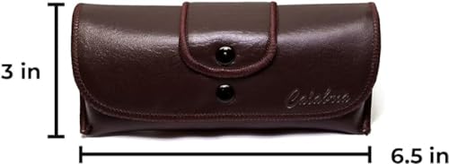 Image of Calabria Double Snap Belt Loop Eyeglass Case PU Leather Vintage Style Old School Eye Glasses Pouch Semi-Hard Sunglass Holder