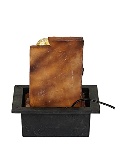 Image of Polyresin Designer Tabletop Indoor 3 Steps Water Fountain for Home Decor with Yellow LED Light, Speed Controller Pump & Crystal Ball (Size: 25 x 21 x 18.5CM |Wt: 1180grm | Colour: Brown)