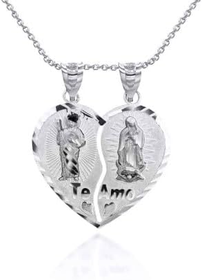 Saint Jude and Our Lady of Guadalupe Te Amo Breakable Heart Pendant 925 Sterling Silver