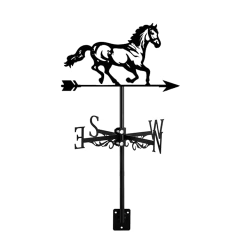 Garten Wetterfahne dekorative Windfahne aus Metall schwarz handgefertigt Pferdemotiv Richtungsanzeiger für Bauernhof Hof Dach Außendekoration Pferd 1