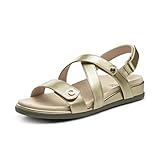 Rihero Women's Comfortable Orthopedic Arch Support Sandals Summer Casual Open Toe Walking Flat Sandals with Adjustable Strap, Gold 11, SRFLS2607W