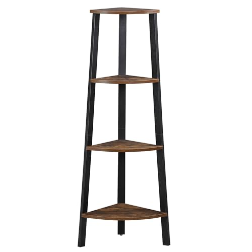 BBBuy コーナーラック コーナーシェルフ コーナー棚 4段 三角形 インダストリー スタイル 木製 鉄製フレーム PBパーティクルボード 棚板 耐水性転倒防止 省スペース 部屋の角 玄関 小物置き 壁掛け フロアマウント