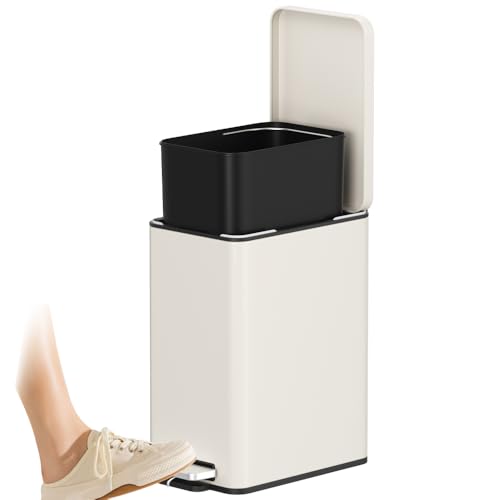 Image of 12L /3.1Gal Slim Step Garbage Can,Narrow Rectangle Garbage Container Bin,Small Bathroom Trash Can with Lid Soft Close，Foot Pedal Garbage Can for Bathroom,Bedroom,Office (12l-White)