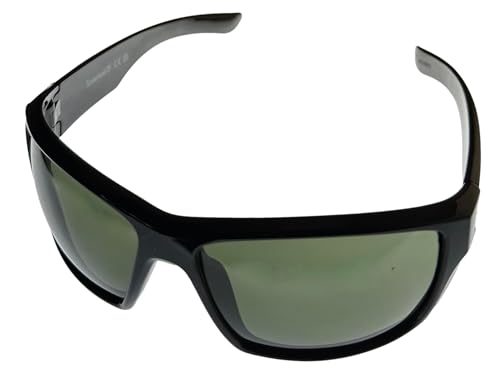Timberland Sunglass Mens Shiny Black Plastic Wrap, Green Lens TB7266. 1N