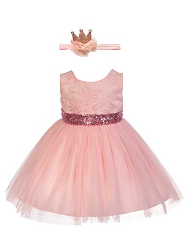 Weileenice Easter Blush Pink Flower Baby Girl Dress 18M 2nd Birthday Princess Wedding Party Photo Shoot Outfit Baby Girls Formal Holiday Sequins Puffy Dresses 15-18 Months
