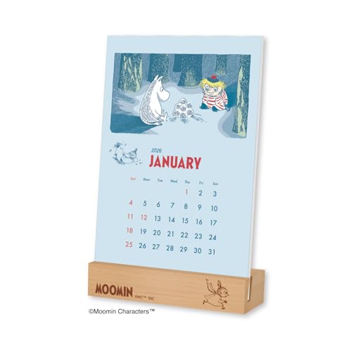 新日本カレンダー 2026年 カレンダー 卓上 ムーミン 木製台付き卓上カレンダー NK4330のサムネイル