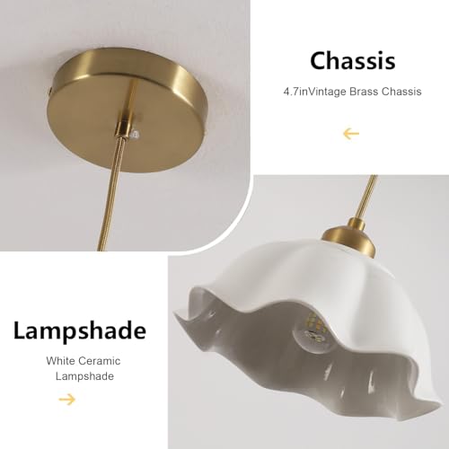 Image of Ceramic Pendant Light Set of 2 with Retro White Dome Lampshade Modern Ceiling Hanging Lamp Adjustable Nordic Mid Century Pendant Light for Kitchen Island Bedroom Restaurant