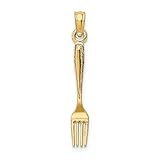 Solid 14k Yellow Gold 3-D and Table Fork Charm Pendant - 21mm x 3mm