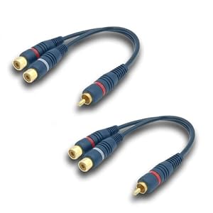 BRIEFCEC RCA verlengkabel 15 cm één punt twee Y model audiokabel (1 stekker met 2 stopcontacten, 2 stuks, marineblauw)