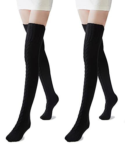 Image of Pcavin Women's Thigh High Socks, Extra Long Over the Knee Boot Leg Warmers | Cable Knit Texture, Warm Thick Knit, Over Knee Length, Winter Boot Socks, Soft Leg Warmers, Sweater Stockings