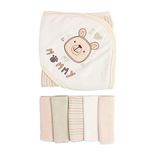 Image of Smluckyg 6 Pack Baby Hooded Towel and Washcloths Set, Premium Ultra Soft Reusable Organic Cotton Baby Bath Towel for Infant and Toddler, Unisex Babies' Gifts, White Bear, 30 x 30 Inch