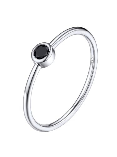 Silvora 925 Sterling Silver Simple Black Round Ring for Women Tiny Silver Wedding Band Rings Size 4-12
