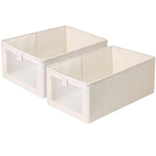 Wardrobe Storage Organiser Foldable - 2Pcs Drawer Organiser Clothes Fabric Storage Boxes Bin with Clear Window Shelf Stackable Clothing Storage Boxes for Underwear Jeans Pants Shirts Leggings Toy