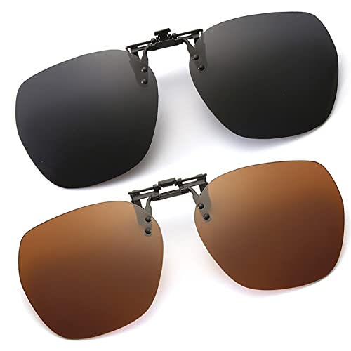 YAMEIZE Polarized Rimless Clip on Sunglasses - Round Glasses Anti-Glare UV Protection Flip Up for Men Women Driving Outdoor
