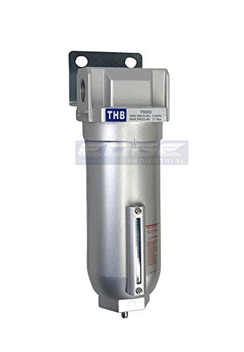 HEAVY DUTY INDUSTRIAL RATED HIGH FLOW PARTICULATE FILTER, IN-LINE WATER TRAP FOR COMPRESSED AIR LINE SYSTEMS, 5 MICRON WITH METAL BOWL (3/4