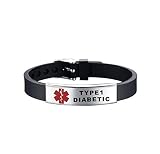 DWJSu Silicone Type 1 Diabetic Medical Alert ID Bracelets Adjustable Sport Emergency Waterproof ID A
