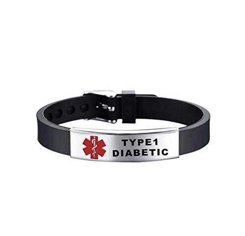 Dwjsu Silicone Type 1 Diabetic Medical Alert Id Bracelets Adjustable Sport Emergency Waterproof Id Alert Bracelets For Women Men #TOP9