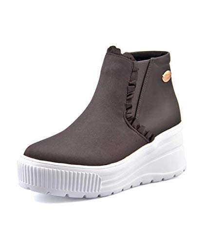 [プリムヴェールリズリサ] レディース 厚底 スニーカー ブーツ ヒール フリル付き クッション性 プラットフォーム 美脚 カジュアル デイリー トレンド LLMZ91009 グレースエード L