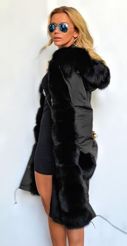 Roiii Women Thicken Warm Winter Coat Hood Down Parka Fleece Fur Outdoor Overcoat Long Jacket Outwear