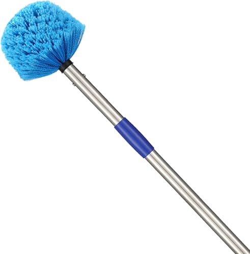 Cobweb Duster with Extension Pole - 6 FT Lightweight Stainless Steel Extendable Duster Ceiling Fan Duster for High Ceilings Medium Stiff PET Bristle Spider Web Brush for Indoor/Outdoor Cleaning