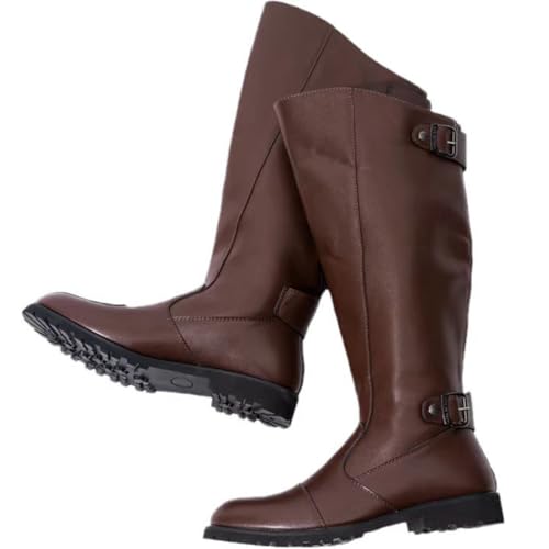 Bottes d'équitation Chaussures équestres pour Hommes Femmes, boîte de Nuit Western Cowboy Vintage Moto Combat Mid-Tube Bottes à Boucle cloutée,Marron,45