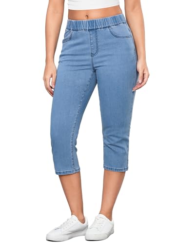 GRAPENT Pull On Denim Capris for Women Pull On Capris for Women