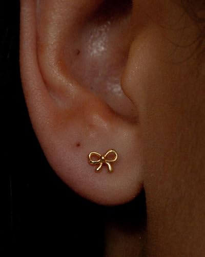 Gold Earrings for Women 14K Gold Stud Earring Dainty Minimalist Simple Small Bow Earrings Jewelry Gift for Her3