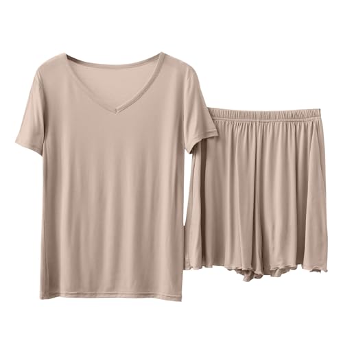 Conjunto de camisa de dormir de algodón transpirable, camiseta de gran tamaño con bolsillo y pantalones cortos con puños, ropa de descanso de estilo unisex para mujer, conjunto de pijama de secado