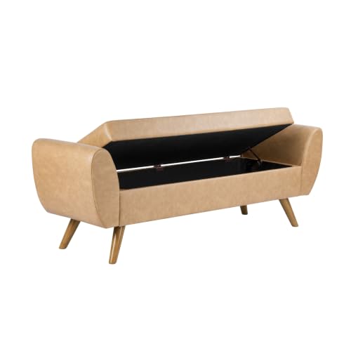 Image of HomePop 60 inch Modern Storage Bench with Wood Legs - Sand Faux Leather