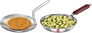 Hawkins Tri-Ply Stainless Steel Induction Compatible Tava, 26 cm, 3.5 mm & Tri-Ply Stainless Steel Induction Compatible Frying Pan, 22 cm, 3 mm (SSF22)