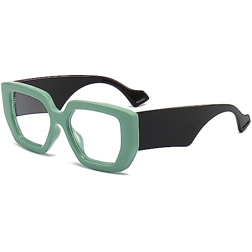 Image of AIEYEZO Thick Frame Blue Light Glasses Men Women, Fashion Square Computer Eyeglass Anti Eyestrain & Prevent Headache